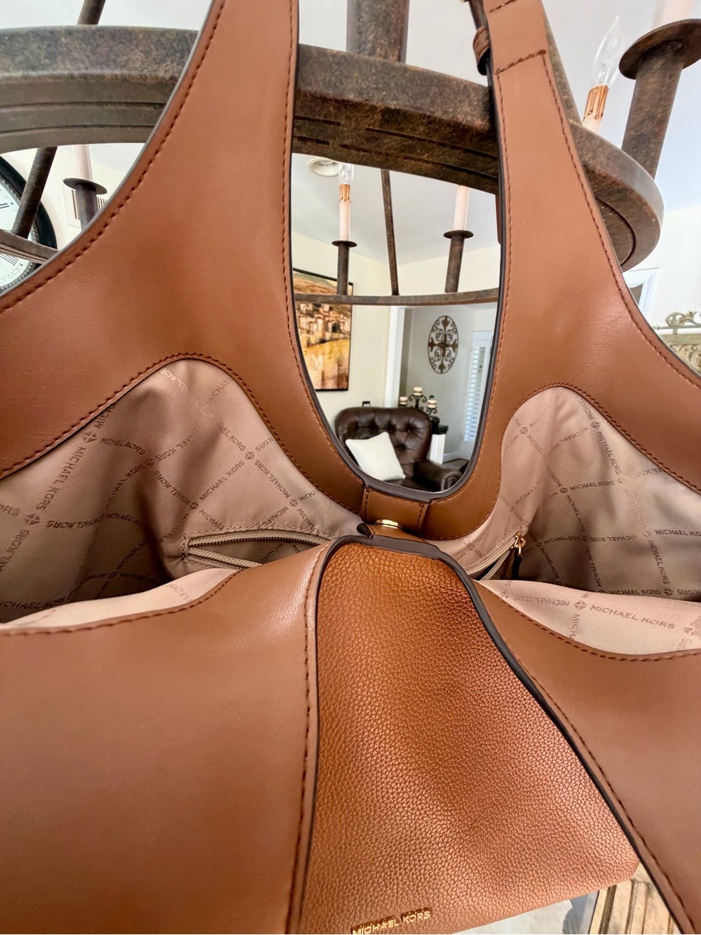 Michael Kors Pebbled Leather Tote in Cognac Brown - Picture 10 of 11